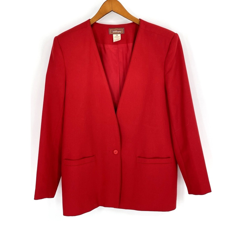 Vtg Worthington Womens 12 Blazer Red One Button Wool Blend Y2K Lined